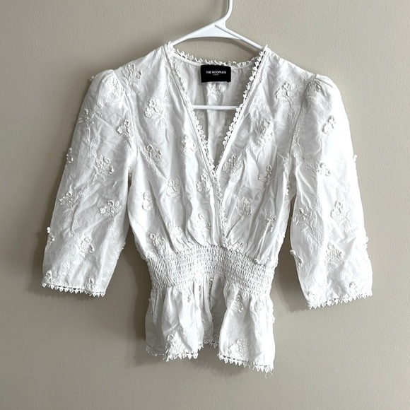 The Kooples Ecru Cotton Top with Smocks and Flowers - Picture 4 of 10